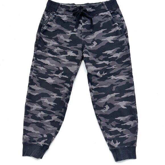 Athleta Triumph Jogger Large Camo Black Gray Sweatpants Drawstring Elastic Waist - Picture 3 of 15